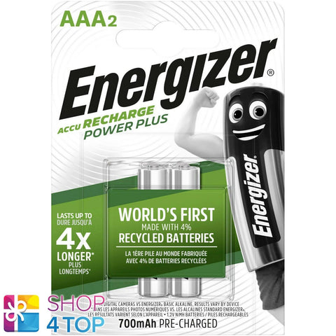 2 Energizer Accu Rechargeable Power Plus Aaa Hr03 Batteries 1.2V 700Mah 2Bl NEW