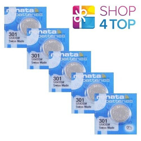 5 Renata 301 Silver Oxide Batteries Sr43Sw Coin Cell 1.55V 10Bl NEW