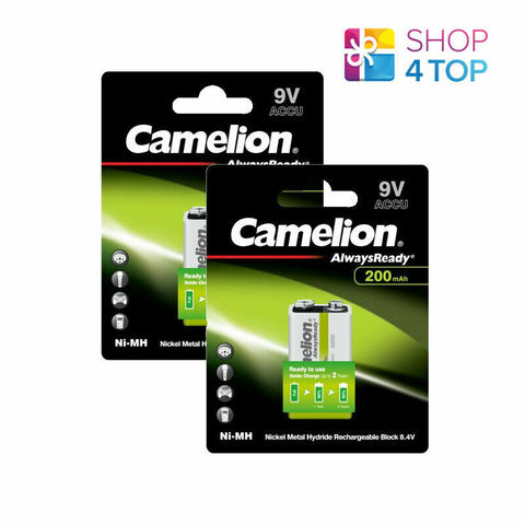 2 Camelion 9V Hr22 Rechargeable Batteries Always Ready Accu 200Mah 1Bl Ni-Mh NEW