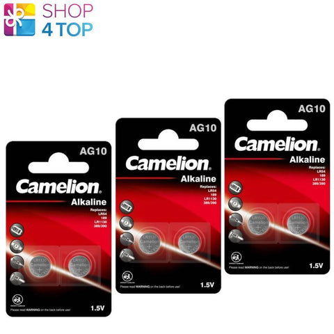 6 Camelion Lr1130 Alkaline Batteries Lr54 389 Ag10 V10Ga 1.5V 2Bl 2027 NEW