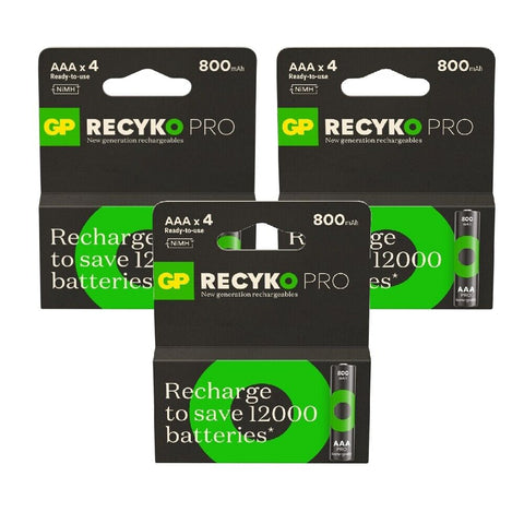 12 Aaa Gp Recyko Pro Rechargeable Batteries Nimh 800 Mah 4Bl NEW Packaging