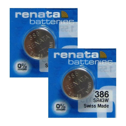 2 Renata 386 Sr43W Cell Batteries Silver Button 1.55V Watch Swiss Made
