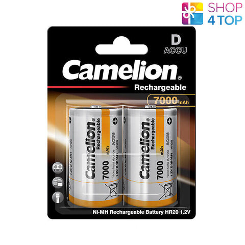 2 Camelion D Rechargeable Batteries Hr20 Nimh Accu 1.2V Ni-Mh 7000Mah 2Bl NEW