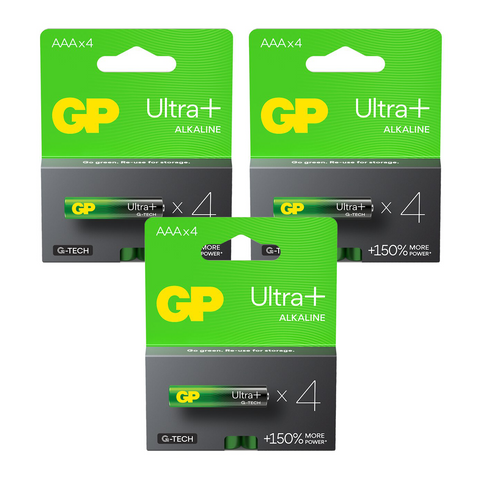 12 Gp Ultra+ Alkaline Aaa Batteries G-Tech Lr03 1.5V No Mercury 4Bl Exp 2033