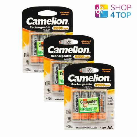 12 Camelion Aa Rechargeable Batteries Accu Hr6 2500Mah 1.2V 4Bl With Box NEW