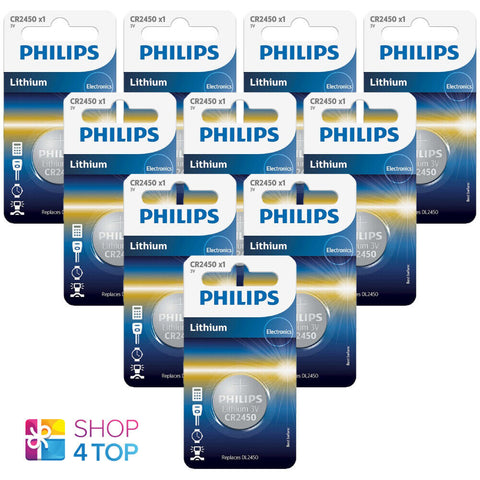 10 Philips Cr2450 Lithium Batteries 3V Cell Coin Button Dl2450 1Bl Exp 2028 NEW