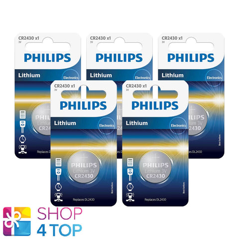 5 Philips Cr2430 Lithium Batteries 3V Cell Coin Button Dl2430 1Bl NEW