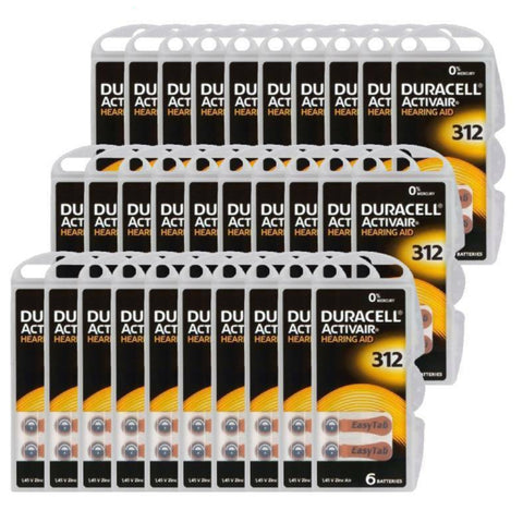 180 Duracell Activair 312 Hearing Aid Batteries Zinc Air 1.45V Mercury Free NEW