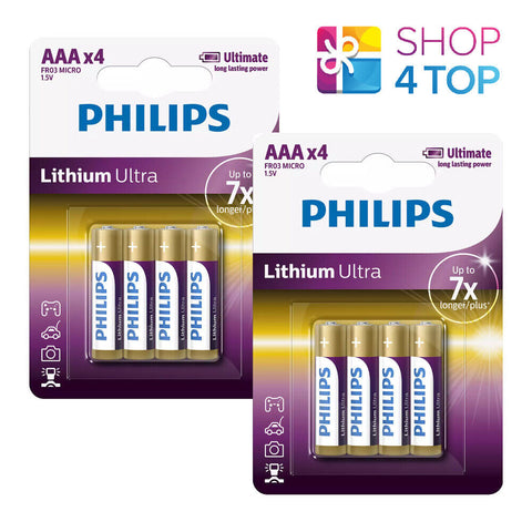 8 Philips Lithium Ultra Aaa Batteries Micro Fr03 1.5V Blister 4Bl Exp 2030 NEW