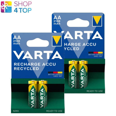 4 Varta Recharge Recycled Accu Aa Batteries Lr6 2100Mah Nimh Mignon 2Bl 1.2V NEW