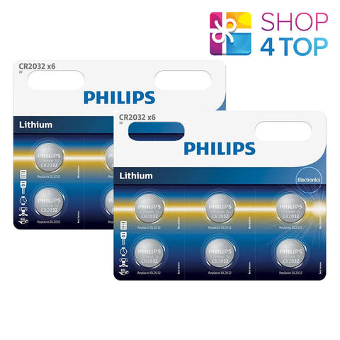 12 Philips Cr2032 Lithium Batteries 3V Cell Coin Button 6Bl Exp 2033 NEW