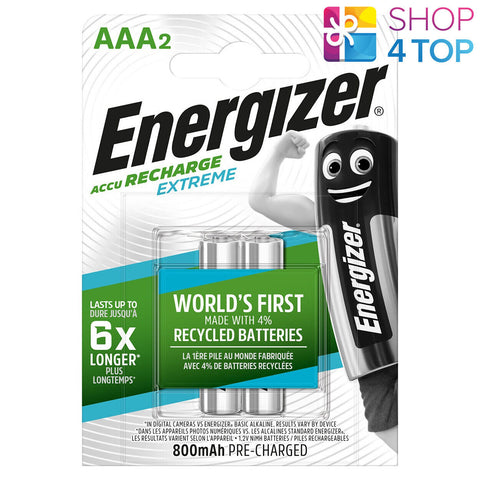 2 Energizer Rechargeable Extreme Aaa Hr03 Batteries 1.2V 800Mah 2Bl Blister NEW