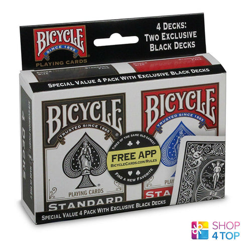 4 Decks Bicycle Rider Back Standard Index 2 Black 2 Red Playing Poker Cards USa
