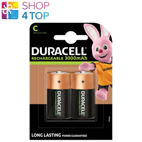 2 Duracell Rechargeable C Batteries Hr14 Dc1400 3000Mah 1.2V 2Bl NEW