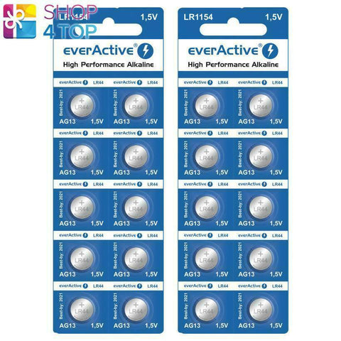 20 Everactive Alkaline Cell Lr44 Lr1154 Batteries G13 1.5V Button Exp 2028 NEW