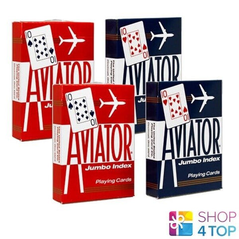4 Decks Aviator Jumbo Index Poker Playing Cards 2 Red 2 Blue Magic Tricks NEW