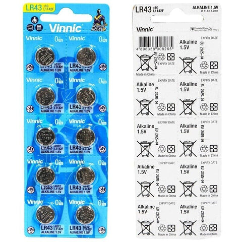 40 Vinnic Alkaline Batteries Lr1142 L1142F Lr43 Ag12 1.5V No Mercury