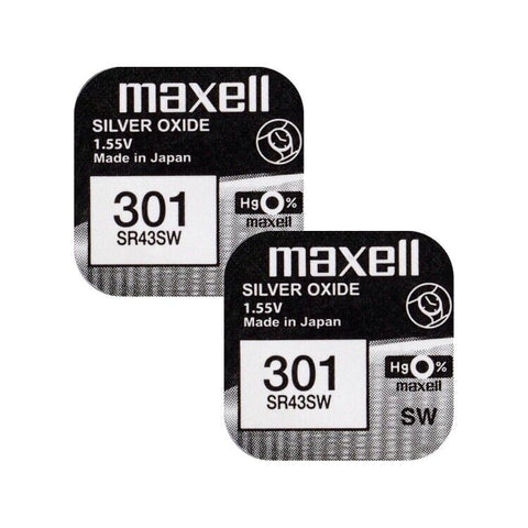 2 Maxell 301 Sr43Sw Batteries Silver 1.55V Watch Battery Button Cell Japan