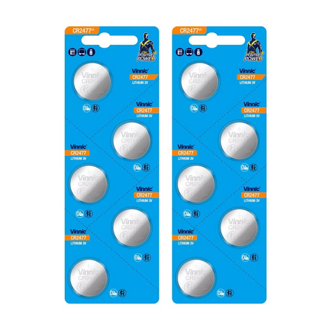 10 Vinnic Cr2477 Lithium Batteries 3V Cell Coin Button No Mercury NEW