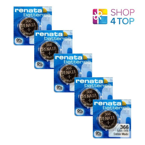 5 Renata 366 Silver Oxide Batteries Sr1116Sw Coin Cell 1.55V 10Bl NEW