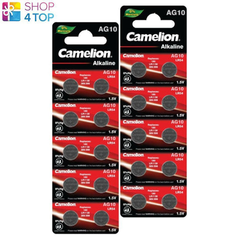 20 Camelion Lr1130 Alkaline Batteries Lr54 389 Ag10 V10Ga 1.5V 10Bl 2027 NEW