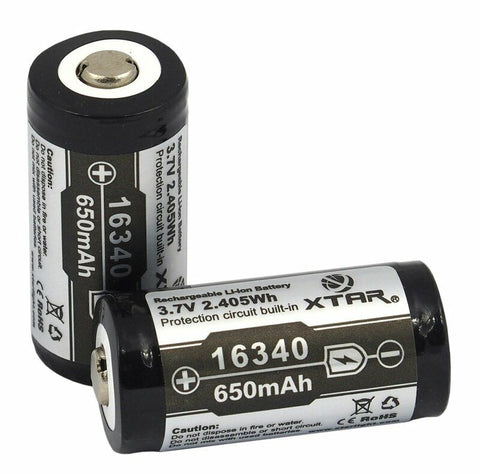 4 Xtar 16340 Protected Battery Rechargeable 3.7V Li-Ion Lithium 650 Mah NEW