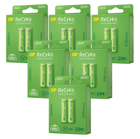 12 Gp Recyko + 2700 Rechargeable Aa Battery 2600Mah Hr6 270Aahcb Mn1500 1.2V NEW