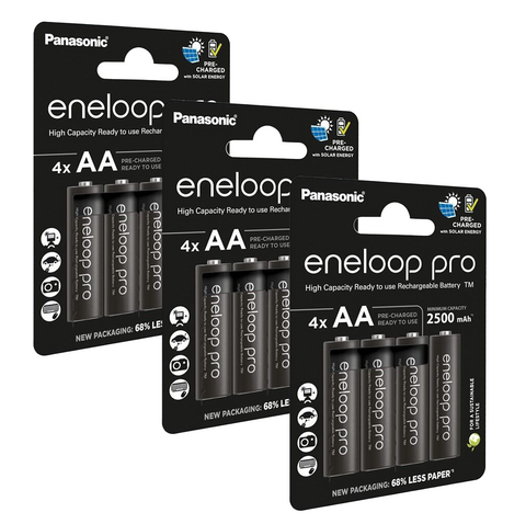 12 Panasonic Eneloop Pro Aa Batteries Eco Rechargeable Hr6 4Bl 1.2V 2500Mah NEW