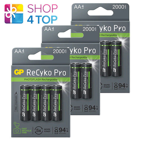 12 Gp Recyko+ Pro Photo Flash Rechargeable Aa Batteries 2000Mah R6 1.2V NEW