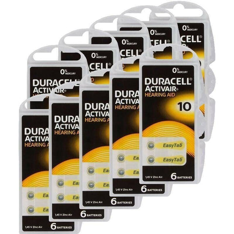 60x Duracell Activair Hearing Aid Batteries Size 10 Zinc Air 1.45V Mercury Free