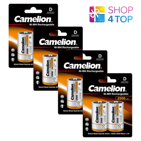 8 Camelion D Nimh Rechargeable Batteries Hr20 Accu 1.2V Ni-Mh 2500Mah 2Bl NEW