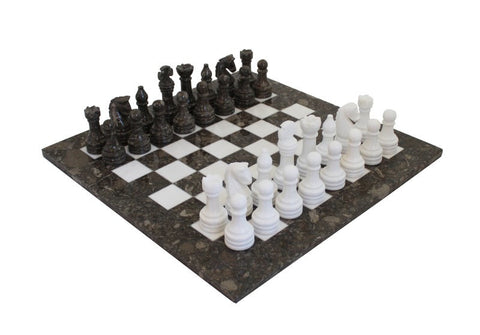 Italfama Handmade Marble Chess Set Gray/White, 40cm Board, Leather Case