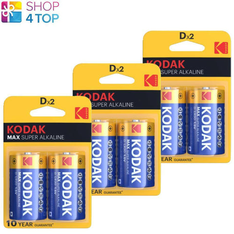 6 Kodak Max Alkaline Super D Lr20 E95 Batteries Blister 1.5V Mn1300 Exp 2029 NEW