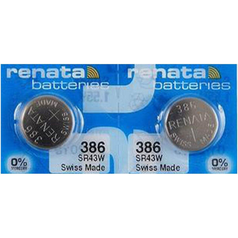2 Renata 386 Sr43W Cell Batteries Silver Button 1.55V Watch Swiss Made