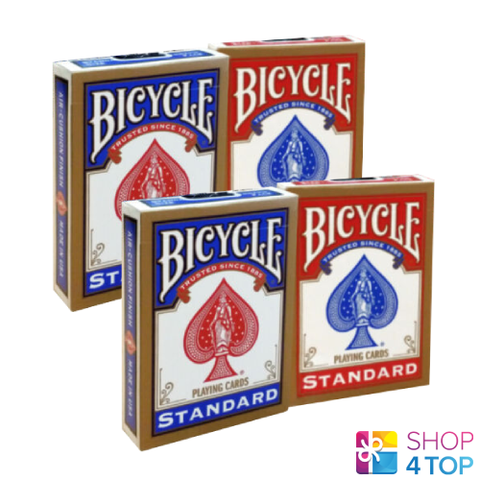 4 Decks Bicycle Rider Back Standard Index Gold Playing Cards 2 Red 2 Blue NEW