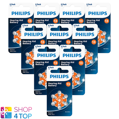 60 Philips Size 13 Pr48 Hearing Aid Batteries Za13B6A 1.4V Zink Air 12