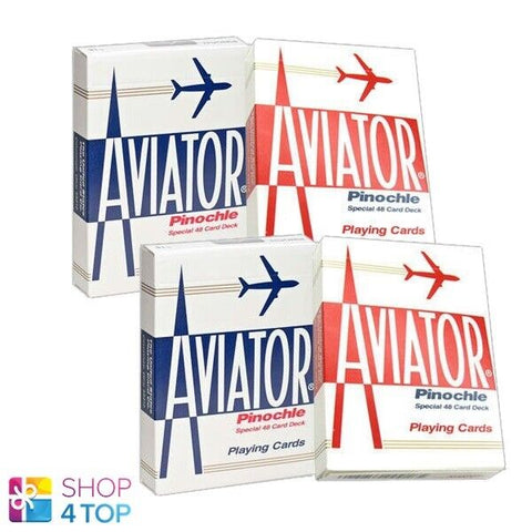 4 Decks Aviator Pinochle Standard Index 2 Blue 2 Red Poker Playing Cards NEW