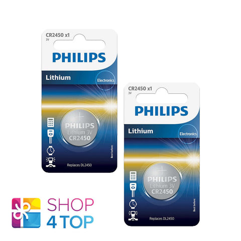 2 Philips Cr2450 Lithium Batteries 3V Cell Coin Button Dl2450 1Bl Exp 2028 NEW
