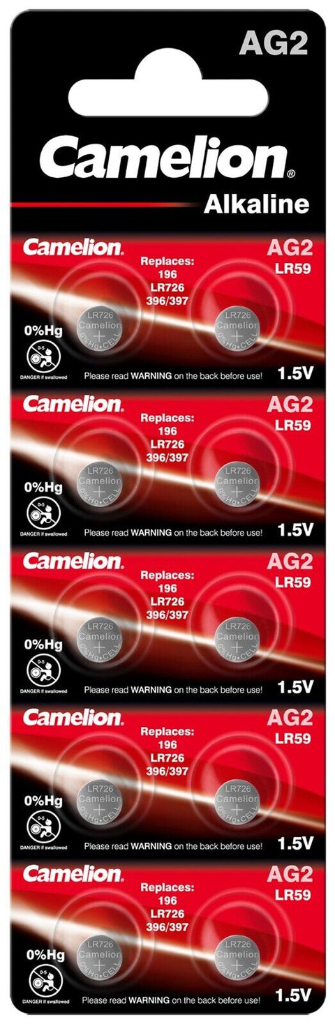 20 Camelion Lr726 Alkaline Batteries Lr59 Ag2 1.5V No Mercury 10Bl NEW