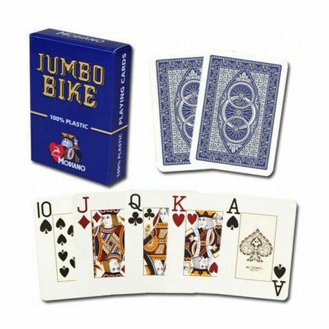 2 Jumbo Bike Trophy Decks Blue Red Playing Cards Modiano 100% Plastic Poker NEW