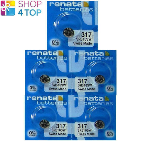 5 Renata 317 Sr516Sw Batteries Silver 1.55 V Sr62 Watch Swiss Made NEW