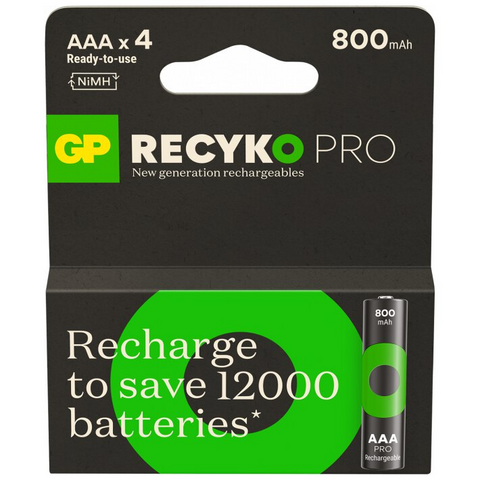 12 Aaa Gp Recyko Pro Rechargeable Batteries Nimh 800 Mah 4Bl NEW Packaging