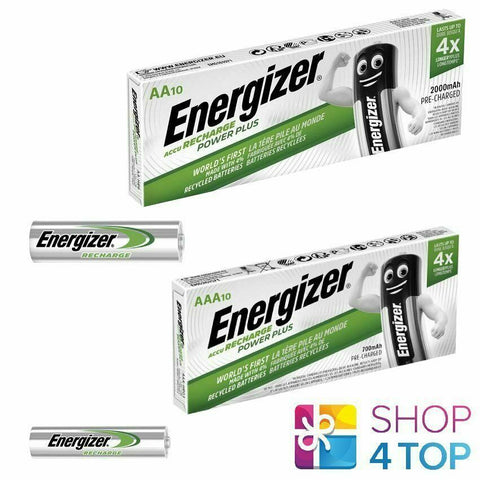 20 Energizer Power Plus Batteries 10 Aa + 10 Aaa Accu Recharge Nimh 1.2V NEW