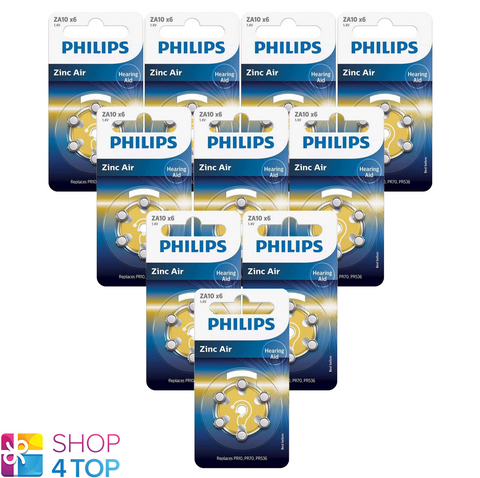 60 Philips Size 10 Pr10 Hearing Aid Batteries Za10B6A 1.4V Zink Air 2024 11 NEW