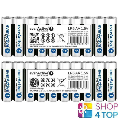 20 Everactive Pro Alkaline Aa Lr06 Batteries 1.5V Mignon 2900 Mah Exp 2031 NEW