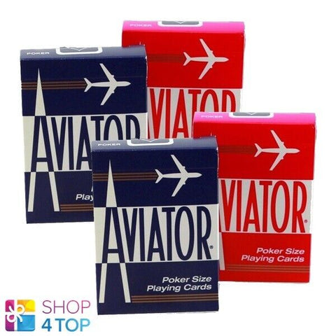 4 Decks Aviator Standard Index Playing Cards 2 Red 2 Blue Poker USpcc NEW