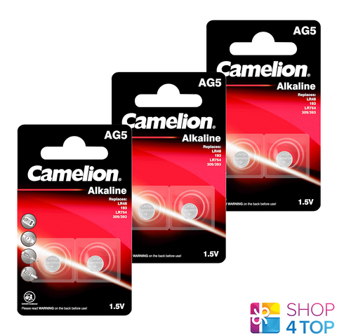 6 Camelion Ag5 Lr754 Alkaline Batteries Lr48 393 Sr754W 1.5V 2Bl NEW