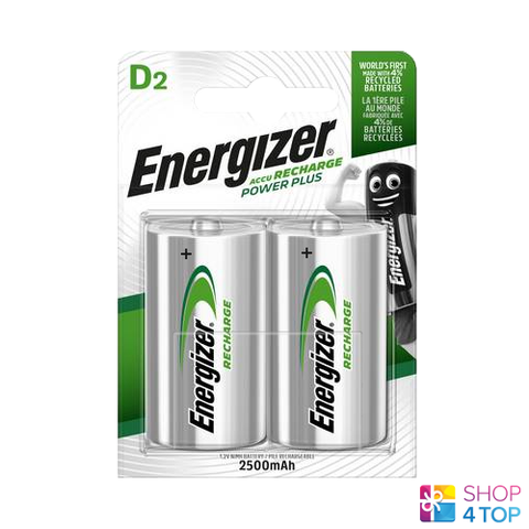 2 Energizer Rechargeable D Hr20 Batteries Power Plus Nimh 1.2V 2500Mah Mono NEW
