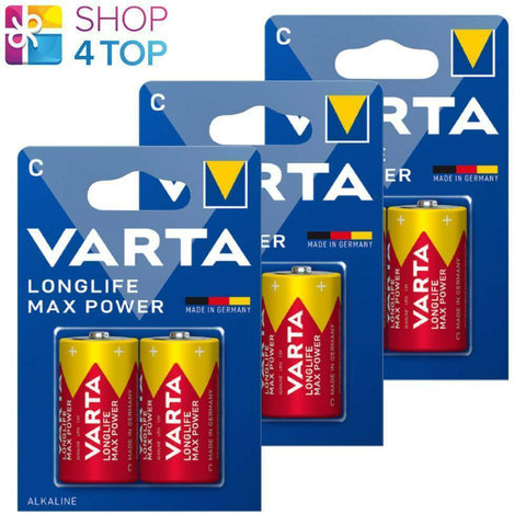 6 Varta Longlife C Lr14 Batteries Alkaline Max Power Mn1400 1.5V Baby 2Bl NEW