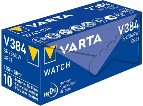 2 Varta 384 Sr41 Battery Silver 1.55V Coin Button Cell Watch 09